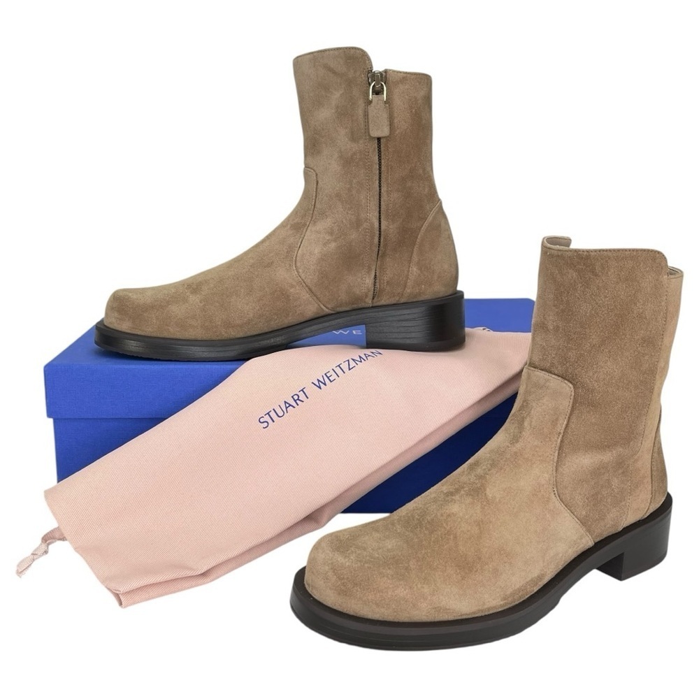 Stuart Weitzman 5050 Bold Zip Khaki Leather Womens Ankle Boots Size 8.5M